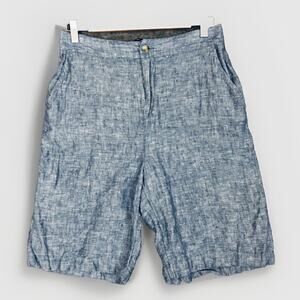 Linen Shorts Womens M Blue Bermuda Jones New York Elastic Waist 28”-30” X 9” Leg